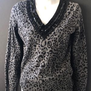 Jewel V-Neck Cheetah Sweater
